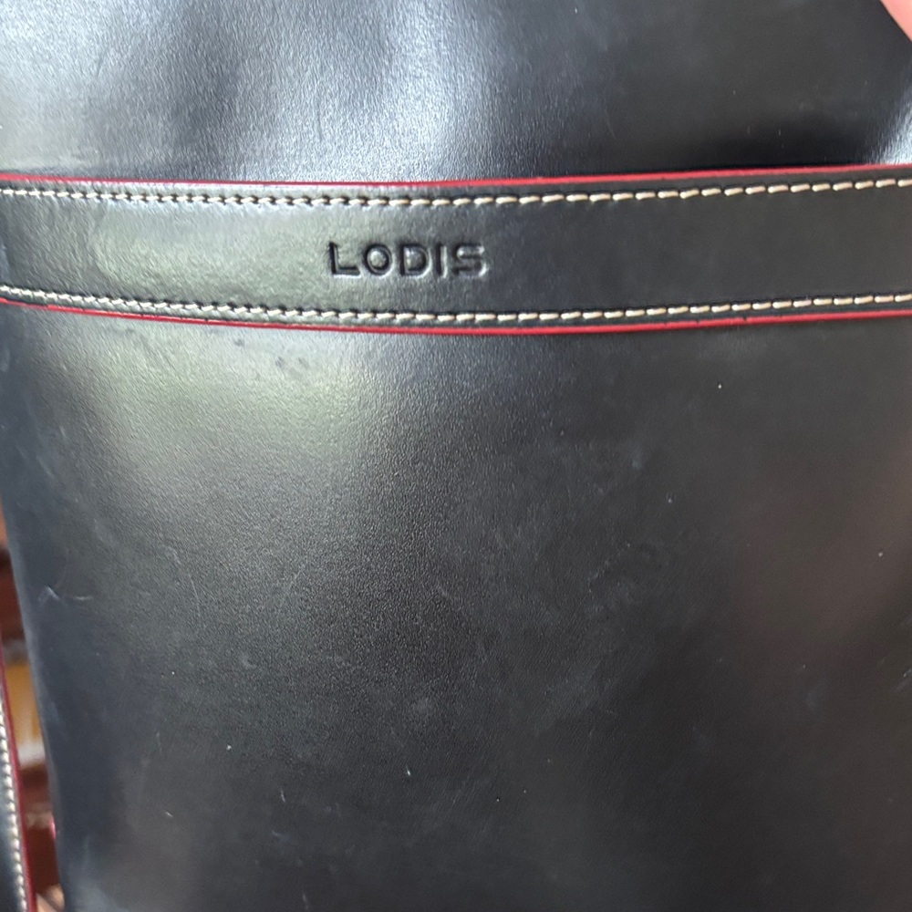 Lodis Black Leather Shoulder Bag with Red Stitching - Picture 2 of 3